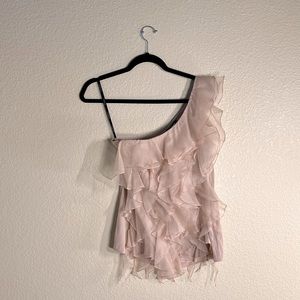 Bebe gorgeous feminine Ruffle One Shoulder Nude/Blush Top by BeBe size: M